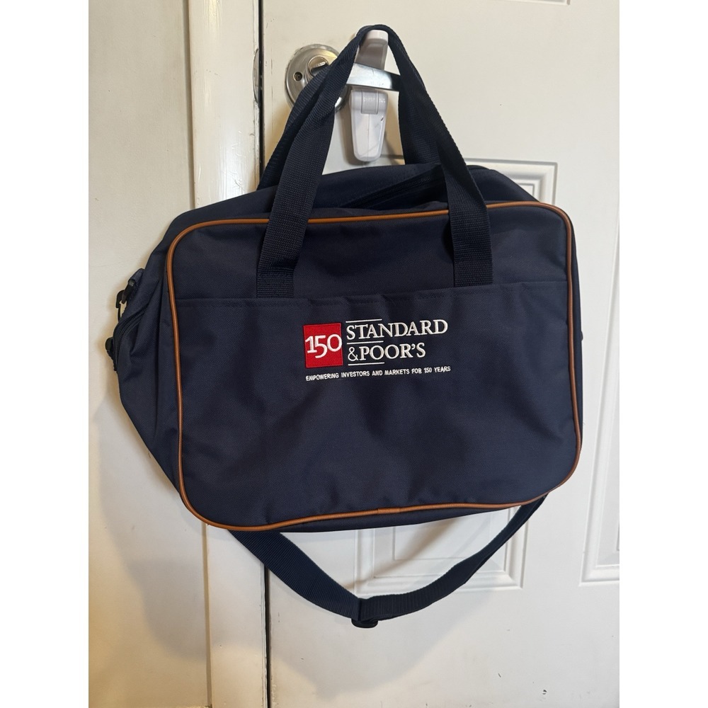 Standard And Poor's Embroidered Blue Brown Messenger Work Bag Carry‎ Strap 150